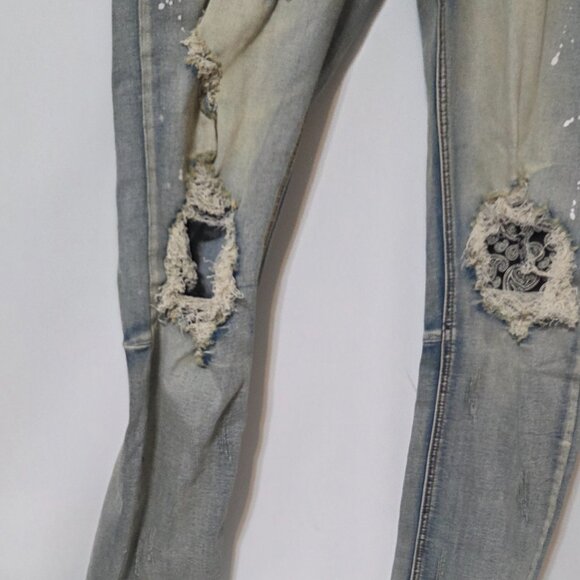 KDNK 11 4 14 11 Denim Jeans Blue Men's 34 Distressed Ripped Splatter - Picture 2 of 9